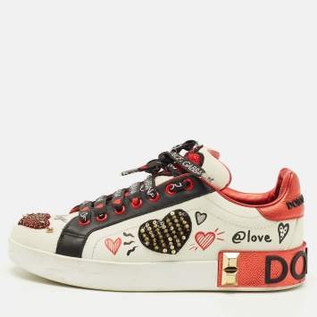 مملوكة مسبقًا Dolce & Gabbana Portofino Size 38 White/Black Leather Lace Up Sneakers