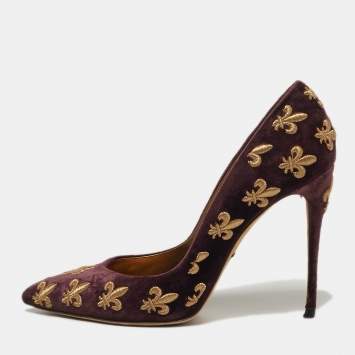 مملوكة مسبقًا Dolce & Gabbana Lily Size 40 Burgundy Velvet Embroidered Pointed Toe Pumps