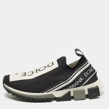 مملوكة مسبقًا Dolce & Gabbana  Size 41.5 Black Knit Fabric Sorrento Slip On Sneakers