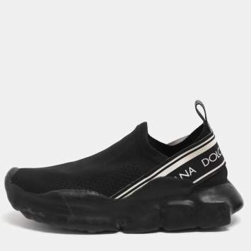 مملوكة مسبقًا Dolce & Gabbana Sorrento Size 37.5 Black Mesh Slip On Sneakers