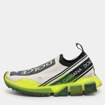 Pre Owned Dolce & Gabbana Sorrento Size 36.5 Neon Green/White Knit Fabric Slip On Sneakers 