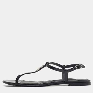 Pre Owned حذاء فلات سيور جلد براء أسود دولتشي أند غابانا حجم 39.5 مع شعار DG