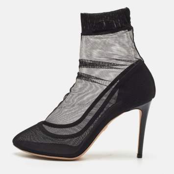Pre Owned Dolce & Gabbana Stretch Tulle Bow Sock Size 39 Black Mesh Boots