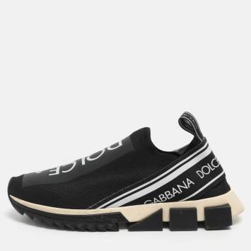 مملوكة مسبقًا حذاء رياضي دولتشي أند غابانا نسيج محاك أسود/أبيض سهل الارتداء سورينتو مقاس 41