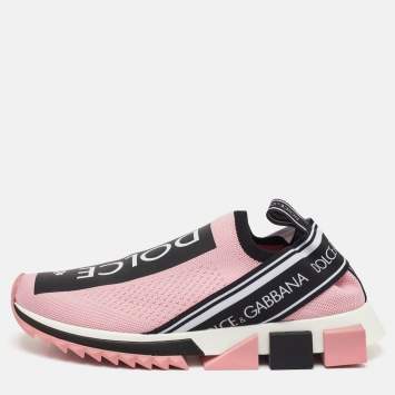 Pre Owned Dolce & Gabbana Sorrento Size 39 Pink/Black Knit Fabric Slip On Sneakers