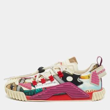Pre Owned Dolce & Gabbana Ns1 Size 38 Multicolor Fabric Patchwork Low Top Sneakers