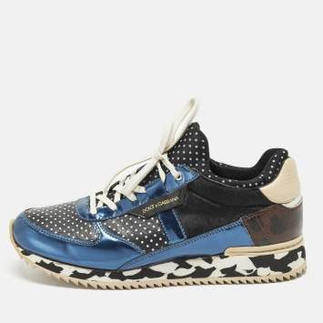 Pre Owned Dolce & Gabbana Majolica Size 39.5 Multicolor Calf Hair, Canvas and Leather Lace Up Sneakers