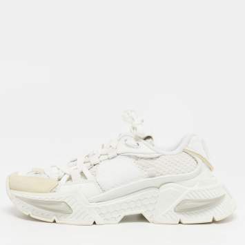 Pre Owned Dolce & Gabbana Airmaster Size 37.5 White Leather and Mesh Lace Up Sneakers