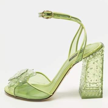 Pre Owned Dolce & Gabbana Cinderella Size 40.5 Green PVC and Patent Leather Ankle Strap Sandals
