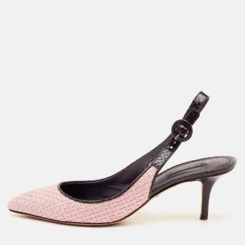مملوكة مسبقًا صندل دولتشي آند غابانا رافيا منسوج بنقشة جلد الثعبان وردي/أرجواني حزام خلفي مقاس 40