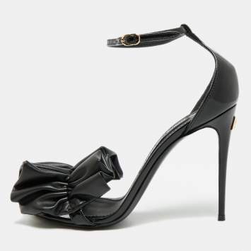 Pre Owned صندل دولتشي أند غابانا كيرا جلد باتينت أسود وحزام للكاحل مقاس 37