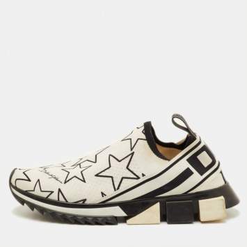 مملوكة مسبقًا Dolce & Gabbana Sorrento Size 41 White/Black Knit Fabric Star Slip On Sneakers