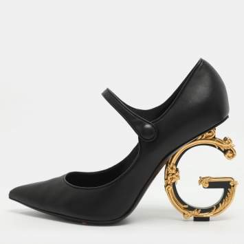 مملوكة مسبقًا Dolce & Gabbana Baroque Heel Size 41 Black Leather Mary Jane Pumps