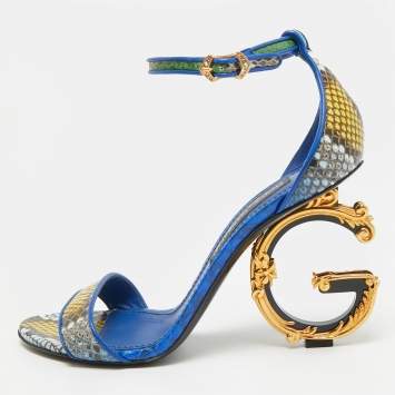 Pre Owned Dolce & Gabbana Keira Size 40 Multicolor Leather and Python Embossed Leather Ankle Strap Sandals