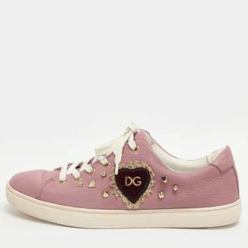 مملوكة مسبقًا Dolce & Gabbana Devotion Size 39 Pink Leather Low Top Sneakers