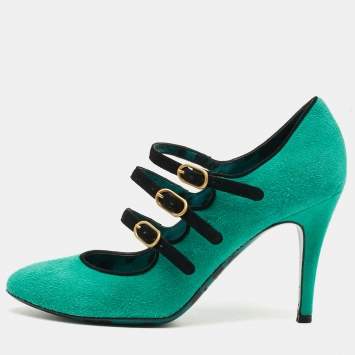 مملوكة مسبقًا Dolce & Gabbana Size 36 Green/Black Suede Mary Jane Pumps