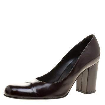 Pre Owned Dolce & Gabbana Dark Brown Patent Leather Block Heel Pumps Size 38