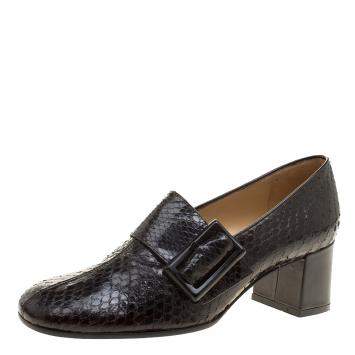Pre Owned Dolce & Gabbana Black Python Block Heel Pumps Size 38.5