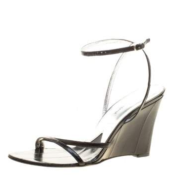 مملوكة مسبقًا Dolce & Gabbana Black Leather Wedge Sandals Size 39