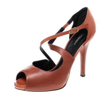 Pre Owned Dolce & Gabbana Orange Leather Peep Toe Strappy Sandals Size 40