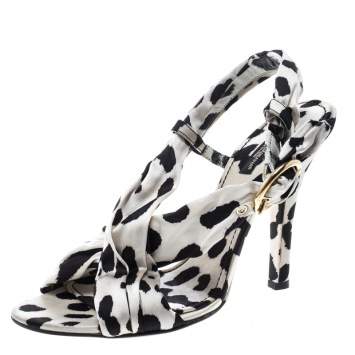 Pre Owned Dolce & Gabbana Monochrome Printed Pleated Silk Cross Strap Sandals Size 39