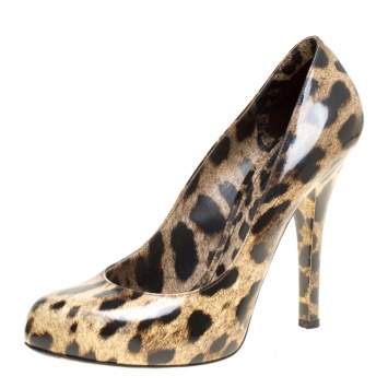 Pre Owned Dolce & Gabbana Leopard Print Patent Leather Platform Pumps Size 40