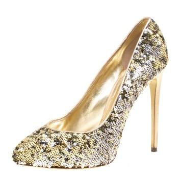 Pre Owned Dolce & Gabbana Metallic Two Tone Sequins Pumps Size 39