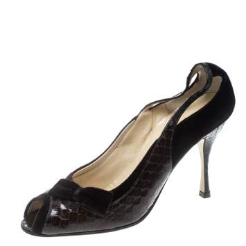 Pre Owned Dolce & Gabbana Brown Velvet and Python Pumps Size 38