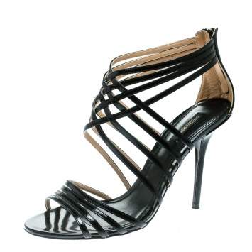 مملوكة مسبقًا Dolce & Gabbana Black Leather Strappy Sandals Size 40