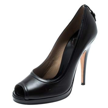 Pre Owned Dolce & Gabbana Brown Leather Peep Toe Pumps Size 40