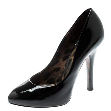 Pre Owned Dolce & Gabbana Black Patent Leather Platform Pumps Size 38