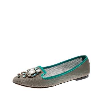 Pre Owned Dolce & Gabbana Grey Patent Leather Crystal Embellished Ballet Flats Size 40