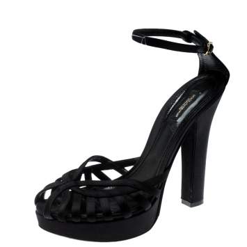 Pre Owned Dolce & Gabbana Black Satin Ankle Strap Platform Pumps Size 40