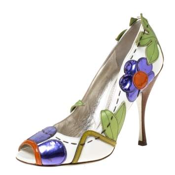 Pre Owned Dolce & Gabbana Multicolor Leather Floral Detail Peep Toe Pumps Size 40