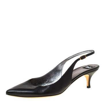 Pre Owned Dolce & Gabbana Black Leather Pointed Toe Slingback Pumps Size 38.5