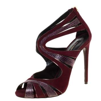 Pre Owned Dolce & Gabbana Burgundy Python Leather And Suede Cut Out Pumps Size 39