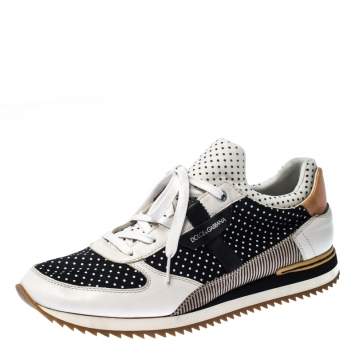 Pre Owned Dolce & Gabbana Black/White Polka Dot Sneakers Size 45