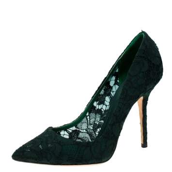 Pre Owned Dolce & Gabbana Green Floral Lace Pointed Toe Pumps Size 39