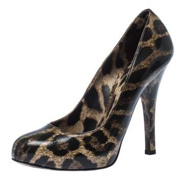 Pre Owned Dolce & Gabbana Two Tone Coated Canvas Leopard Print Platform Pumps Size 38
