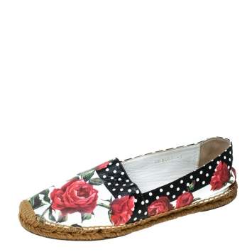 Pre Owned Dolce & Gabbana Multicolor Floral Print Leather Espadrille Flats Size 41