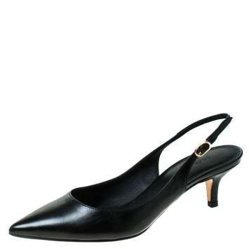 Pre Owned Dolce and Gabanna Black Leather Slingback Pointed Toe Sandals Size 35