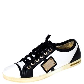 Pre Owned Dolce & Gabbana White/Black Leather Lace Up Low Top Sneakers Size 40