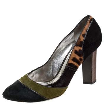 Pre Owned Dolce & Gabbana Multicolor/Leopard Print Pony Hair Block Heel Pumps Size 41