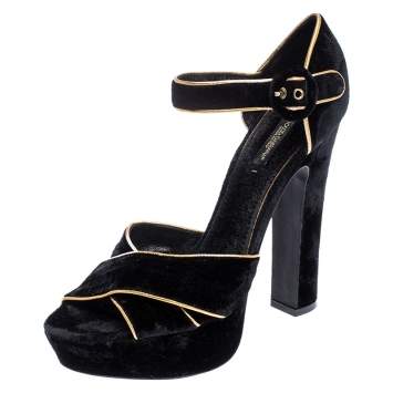 Pre Owned Dolce and Gabanna Black Criss Cross Velvet Platform Sandals Size 39