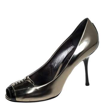Pre Owned Dolce & Gabbana Gold/Black Patent Leather Peep Toe Pumps Size 40