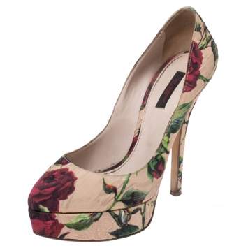 Pre Owned Dolce & Gabbana Multicolor Floral Brocade Fabric Platform Pumps Size 39