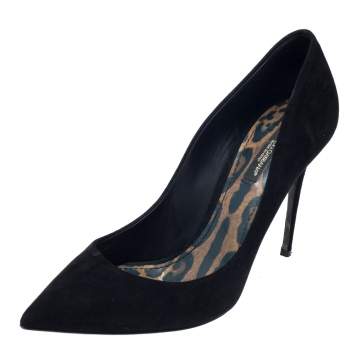 Pre Owned Dolce & Gabbana Black Suede Leather Pointed Toe Pumps Size 38.5