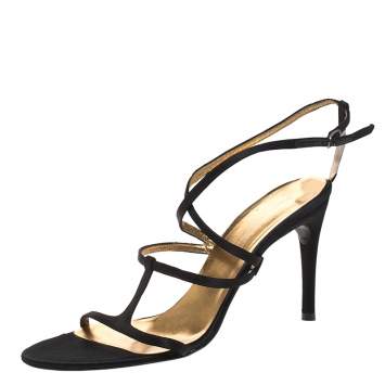 Pre Owned Dolce & Gabbana Black Satin Strappy Sandals Size 37