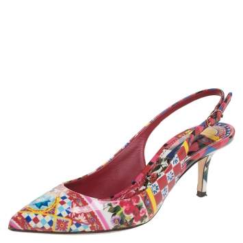 Pre Owned Dolce & Gabbana Floral Print Patent Leather Slingback Sandals Size 36.5