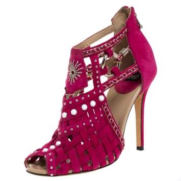 Pre Owned Dolce & Gabbana Pink Suede Leather Embellished Caged Sandals Size 39